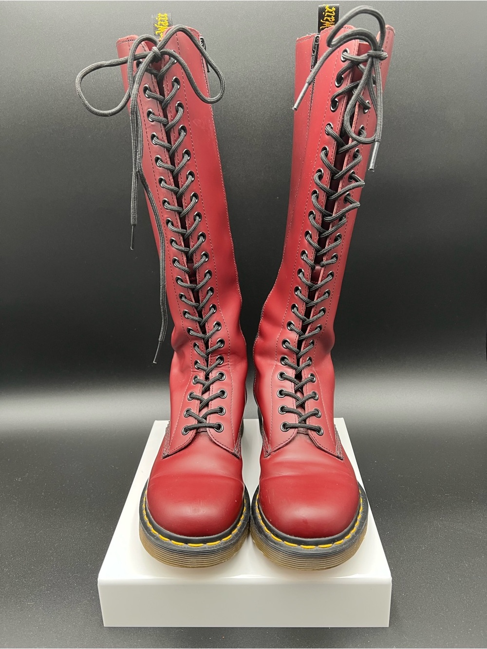 Dr. Martens Red Tall Lace-Up Women's Boots with Black Laces